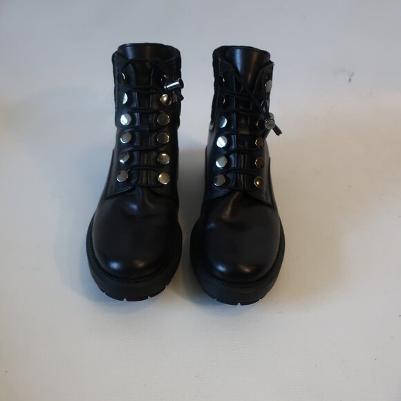 Womens Aquatalia Linda Black Leather Suede Trim Lace-Up Combat Moto Booties 8 - Picture 2 of 16